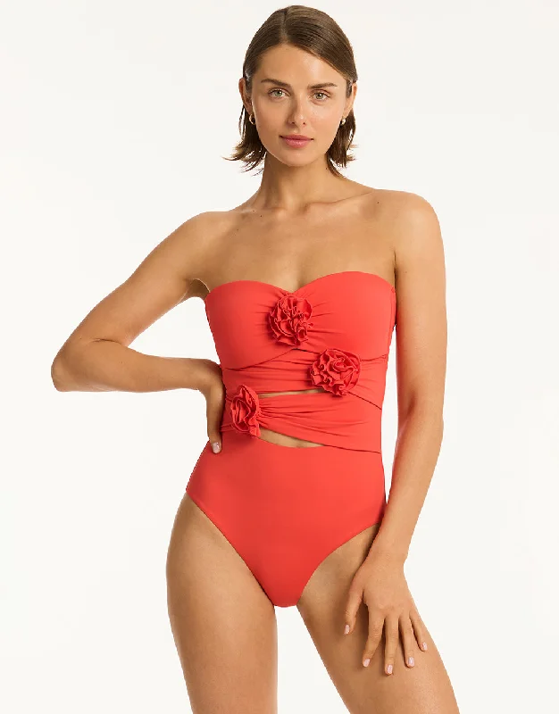 Casa Del Mar Flower Bandeau Swimsuit - Flame