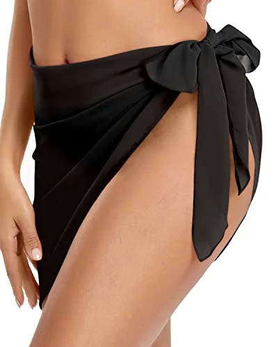 Lightweight Quick Dry Bathing Suit Wrap Skirt Sarong Cover Ups For Women-Black